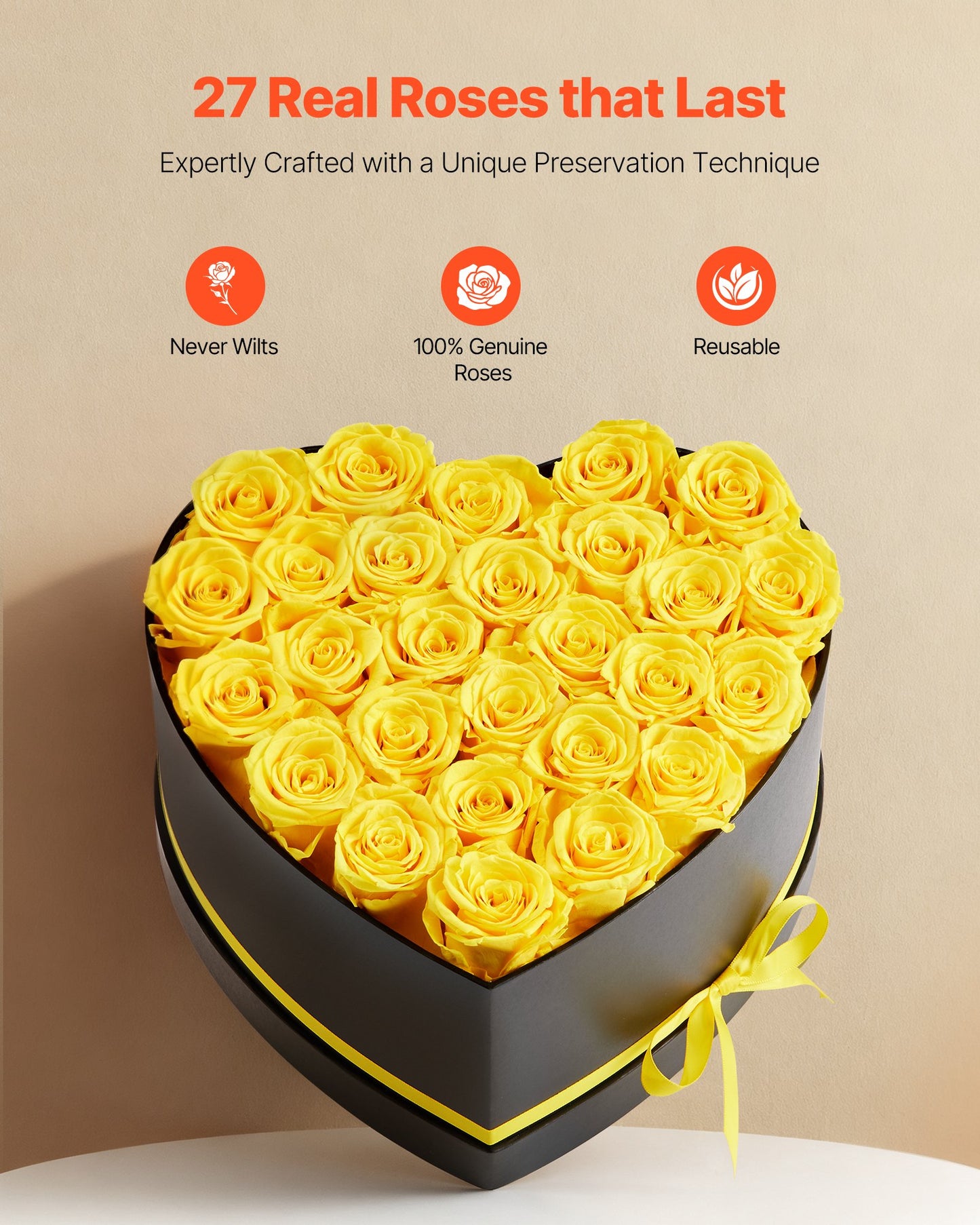 Preserved Roses Heart Box - 27 Real Eternal Roses Gift for Her, Anniversary, Valentine's Day & Birthday