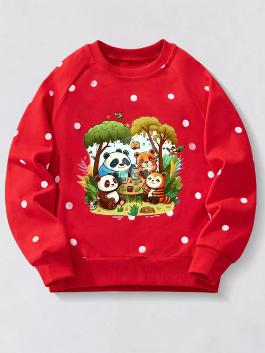 Children's Cute Cartoon Animal Crew Neck Sweatshirt – 100% Cotton with Pockets