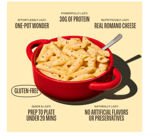 Lazy Food Cacio e Pepe Pasta Meal, 30g Protein, Gluten Free, Low Carb, 2 Servings