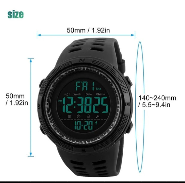 SKMEI Men's Digital Sports Watch – Military Tactical, 50M Waterproof, LED Backlight & Alarm