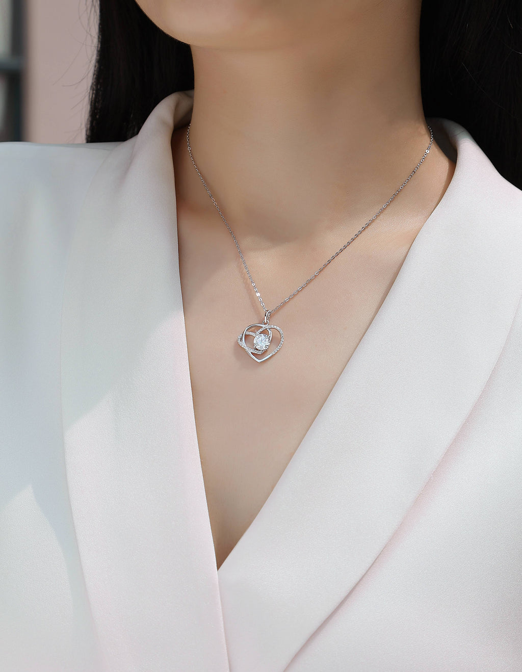 Heart To Heart Moissanite Necklace | 1 Carat Diamond Pendant | S925 Sterling Silver