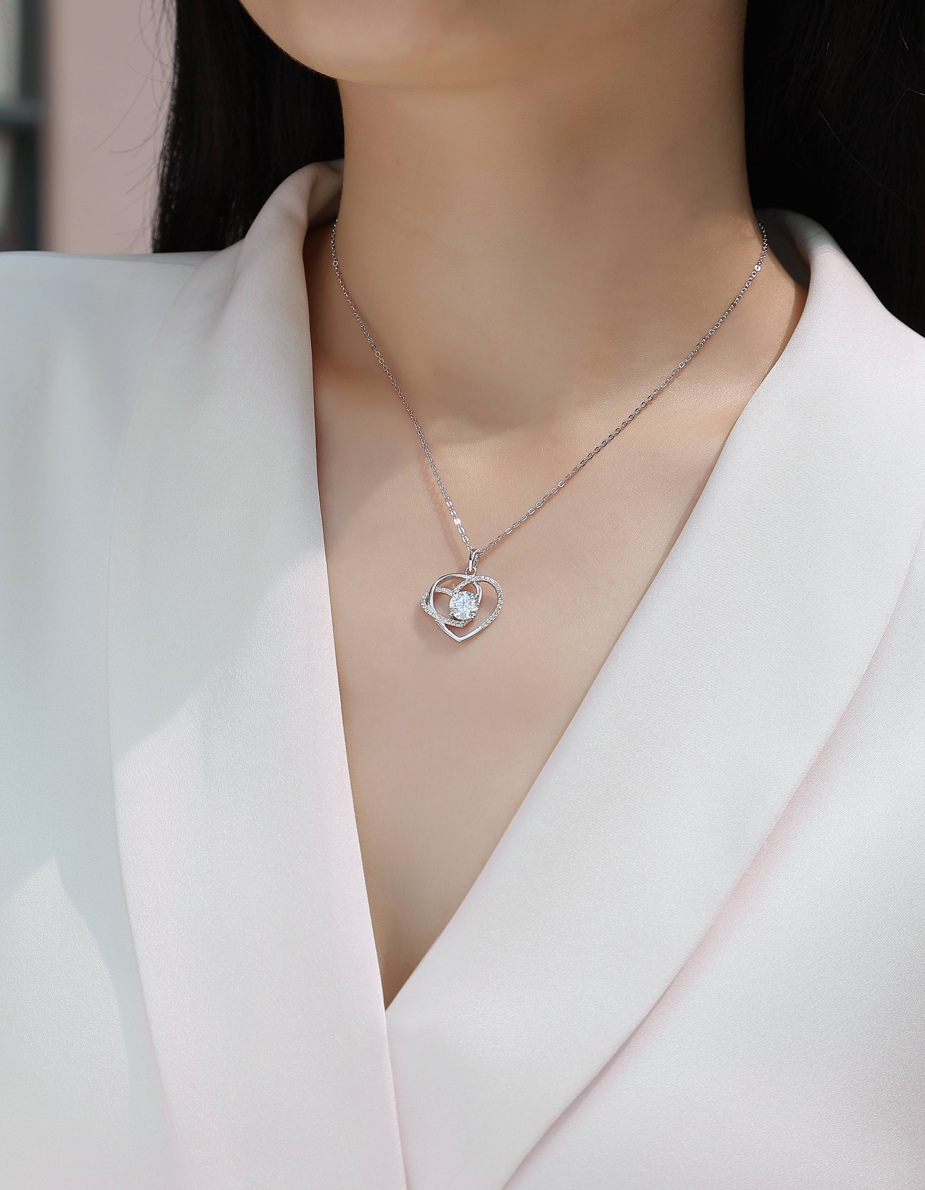 Heart To Heart Moissanite Necklace | 1 Carat Diamond Pendant | S925 Sterling Silver