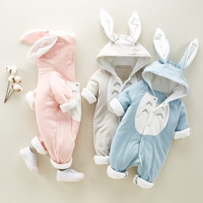 Hooded Cotton Baby Romper - Thick Warm Onesie for Newborns & Infants
