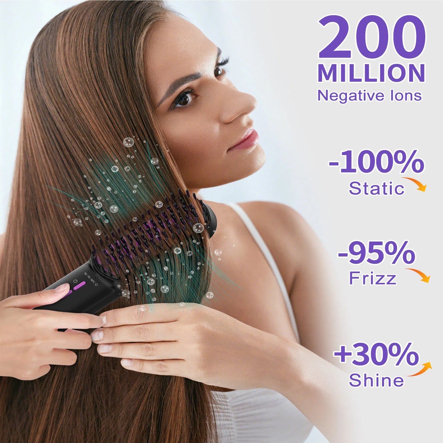 Steam Hair Straightener Brush – Ionic Ceramic Anti-Frizz Straightening Comb with Auto Shut-Off & Dual Voltage