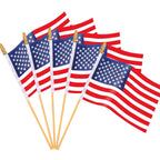 Mini American Flags on Stick - 65 Pack Hand Held USA Flags for July 4th, Memorial Day & Veterans Day