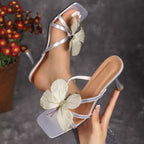 Women's Butterfly Flare Heel Sandals – Low Heel Whimsical Detail