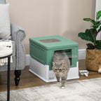 PawHut Enclosed Cat Litter Box - Odor Control, Top Entry, Pull-Out Drawer - Green