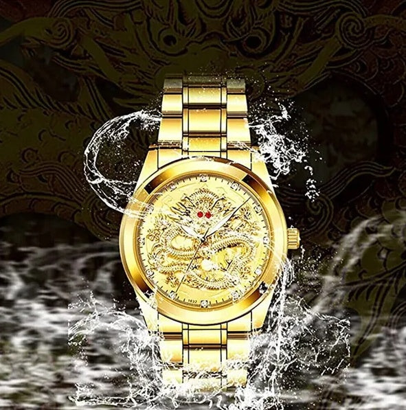 Men's Gold Stainless Steel Quartz Watch | Classic Dress Watch with Luminous Hands