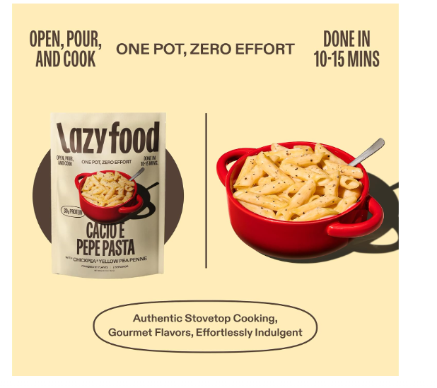 Lazy Food Cacio e Pepe Pasta Meal, 30g Protein, Gluten Free, Low Carb, 2 Servings