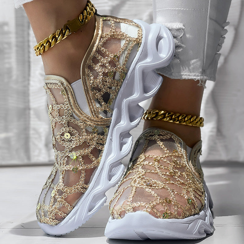 Women's Sparkle Mesh Breathable Sneakers | Lightweight Glitter Athletic Shoes – 3 Colors