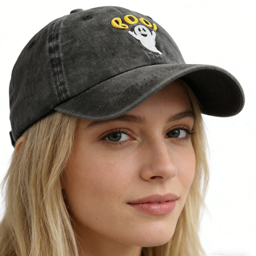 Embroidered BOO Baseball Cap 2-Pack - Adjustable Cotton Caps for Women & Men