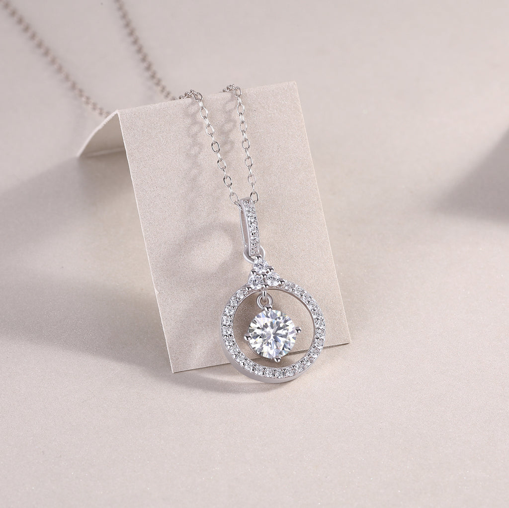1 Carat Moissanite Pendant Necklace | Sterling Silver, Platinum Plated