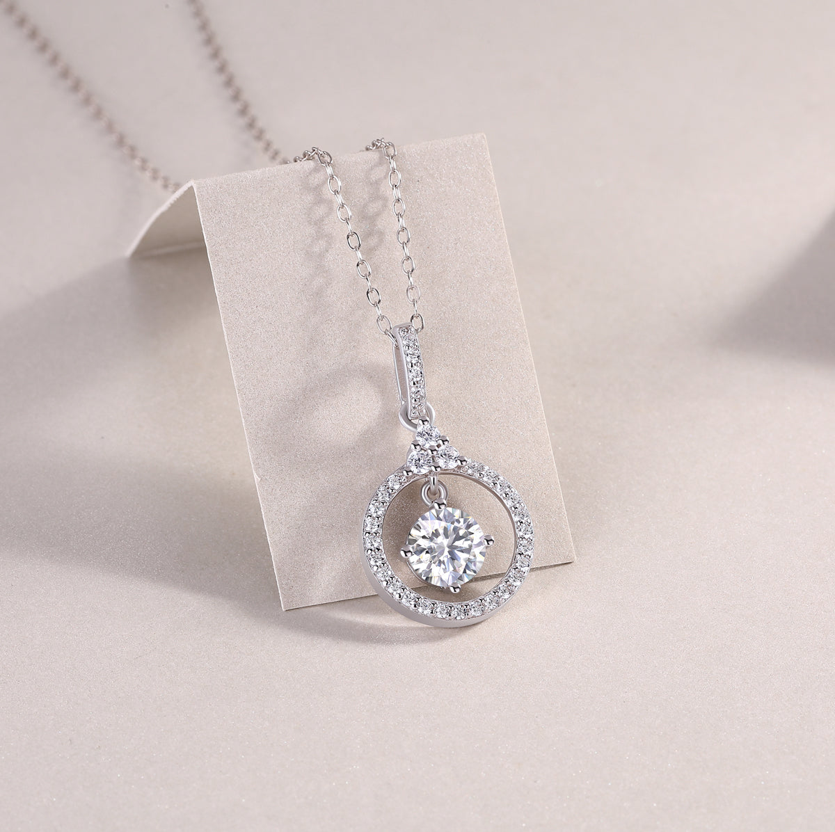 1 Carat Moissanite Pendant Necklace | Sterling Silver, Platinum Plated
