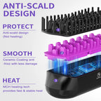 Steam Hair Straightener Brush – Ionic Ceramic Anti-Frizz Straightening Comb with Auto Shut-Off & Dual Voltage