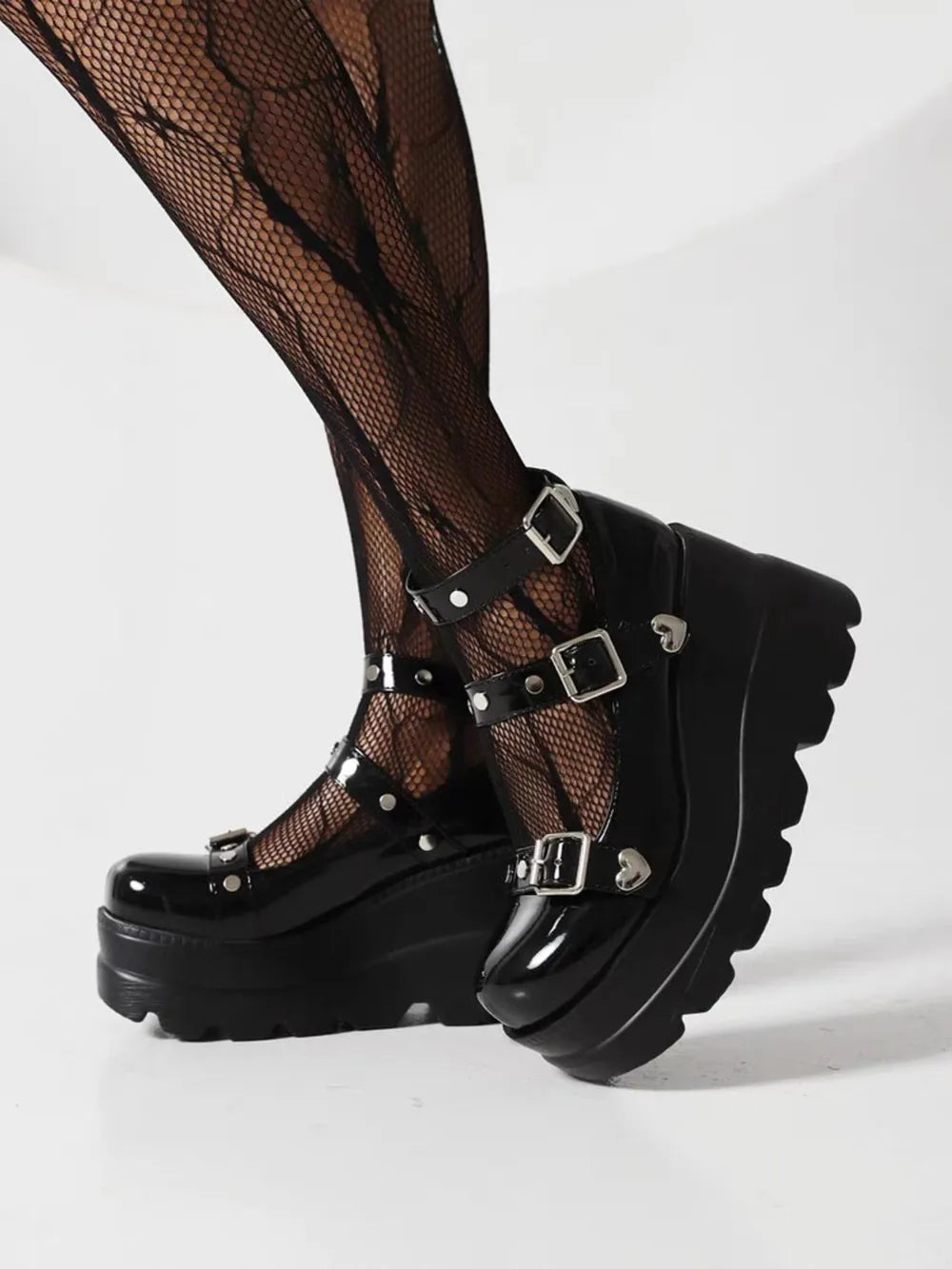 Triple Buckle Platform Mary Jane Shoes