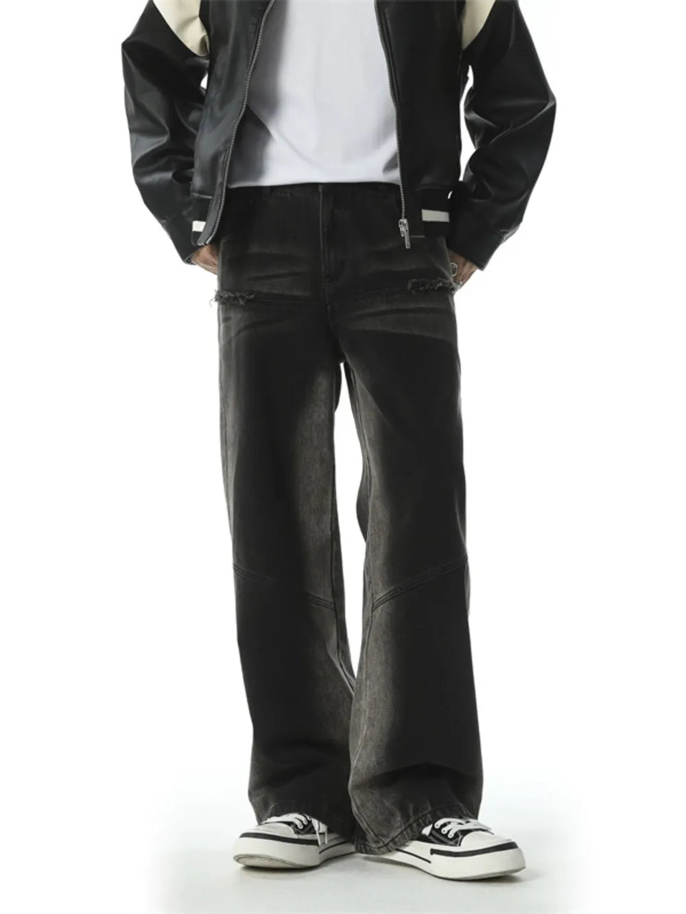 Men's Wide-Leg Jeans – Washed Cotton Blend with Slight Stretch