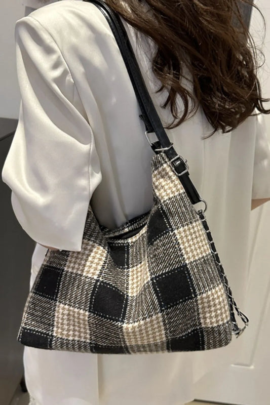 Plaid Adjustable Strap Crossbody Handbag – Medium