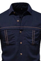 Men's Collared Button-Down Shirt – Viscose Linen Blend Breathable Top