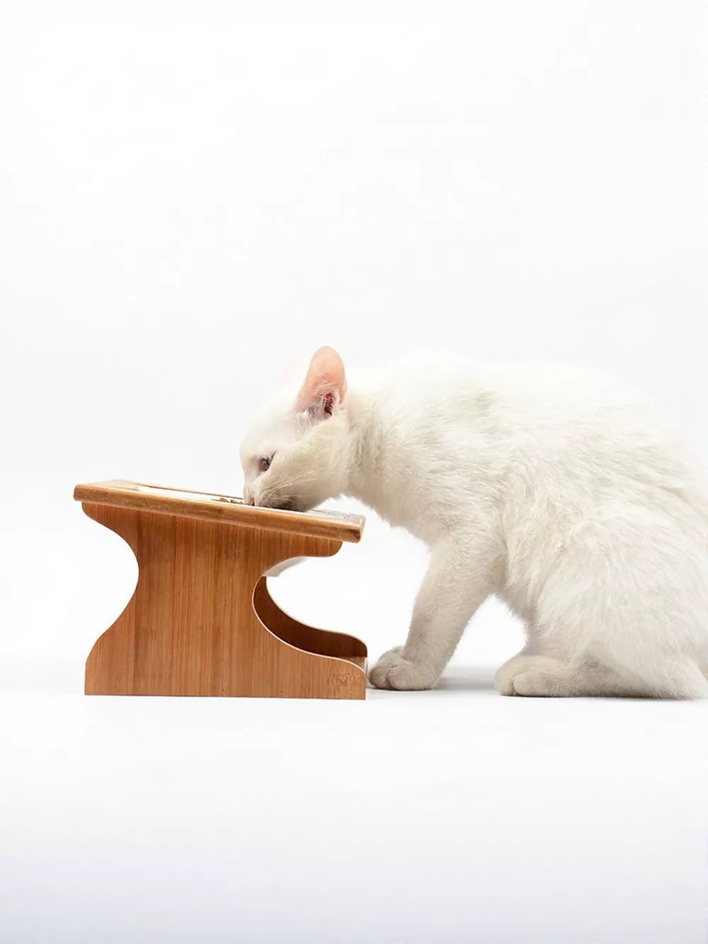 Elevated Double Ceramic Pet Bowls with Bamboo Stand | Raised Feeder for Dogs & Cats