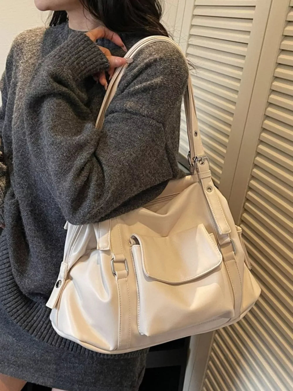 Multiple Pockets Handbag – Large PU Leather Shoulder Bag