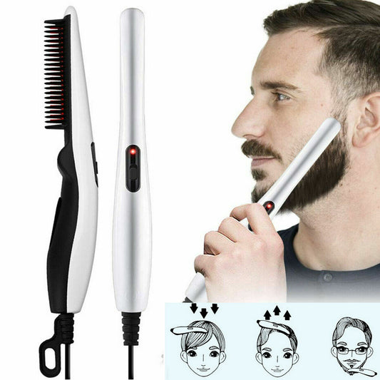 Men's Heated Beard Straightener Brush - Quick Styling Comb for Beard & Hair