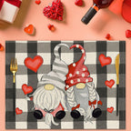 Valentine's Day Gnome Placemats Set of 4 - 17x12.5 Inch Heart Pattern Table Mats