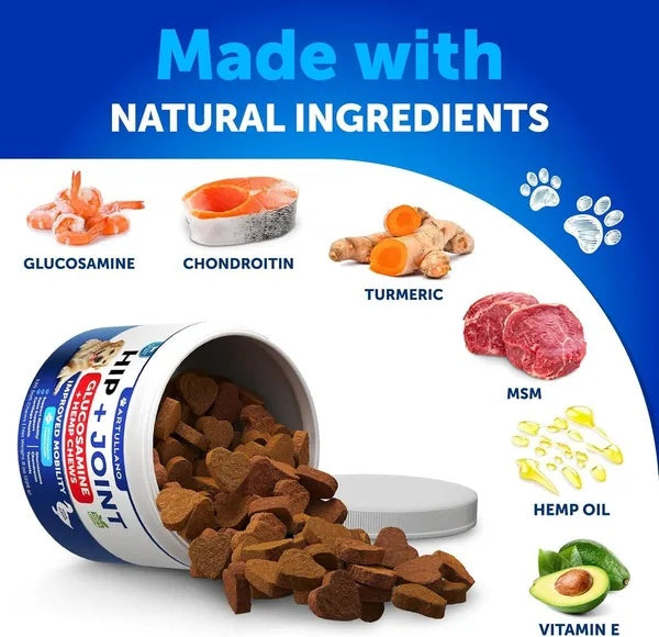 Hip & Joint Supplement for Dogs - Glucosamine Chondroitin MSM with Hemp Oil & Turmeric