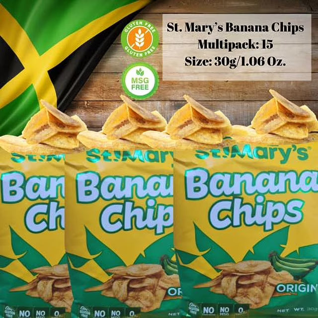 St. Mary's Jamaican Banana Chips – 15-Pack (30g Each) | Authentic Caribbean Snack