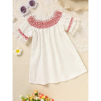 Baby Girl Valentine's Day Dress | White Lace & Red Heart Embroidery