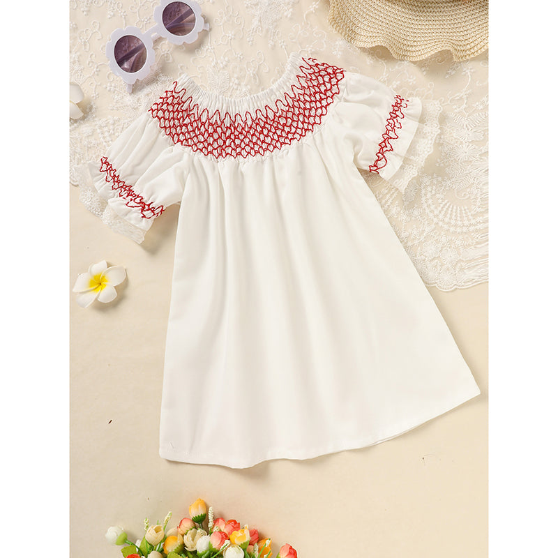 Baby Girl Valentine's Day Dress | White Lace & Red Heart Embroidery