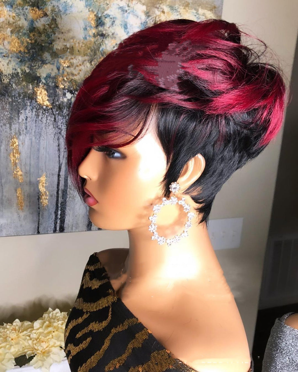 Short Pixie Bob Wig | Heat-Resistant Synthetic Fiber | Red