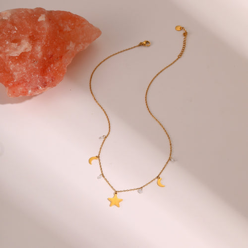 18K Gold Plated Star Pendant Necklace | Sparkling Zircon Crystals | Stainless Steel