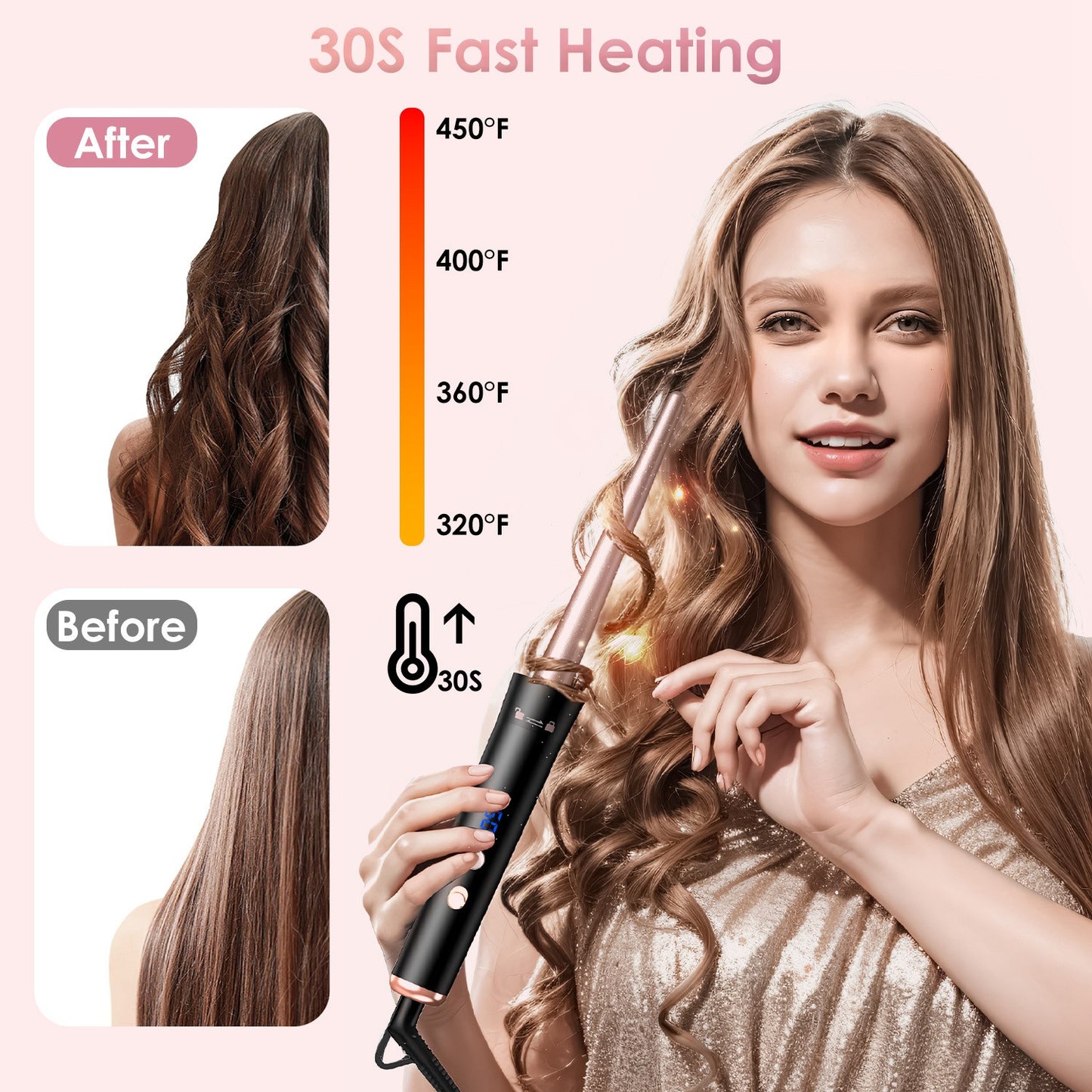 5-in-1 Professional Curling Wand Set – 4 Interchangeable Ceramic Barrels, LCD Display & Auto Shut-Off