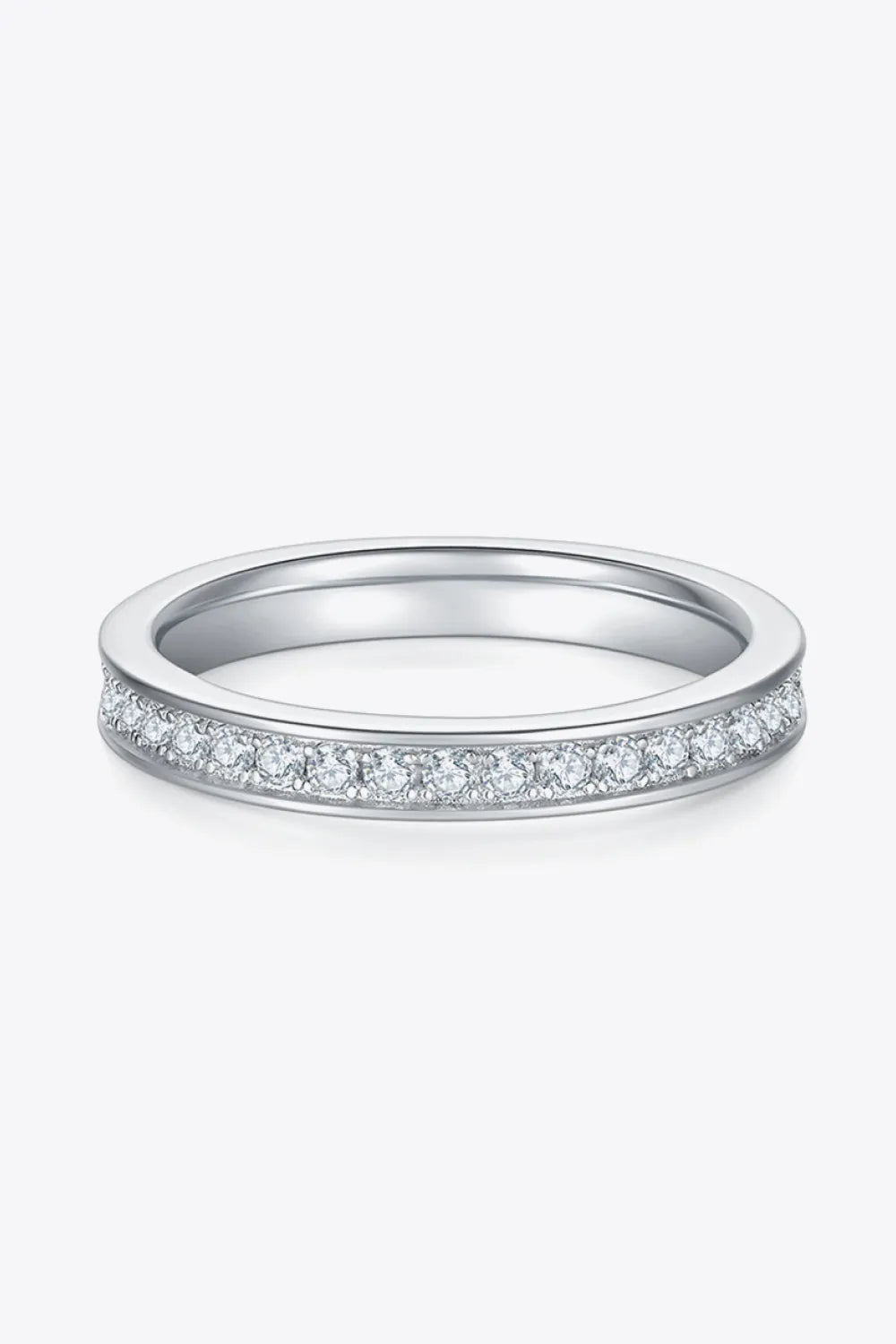 Moissanite Sterling Silver Ring | Platinum-Plated Minimalist Band