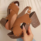 Women's Crisscross Block Heel Sandals – High Heel PU Leather