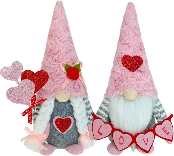 Valentine's Day Gnome Decorations - Pink Plush Scandinavian Tomte for Tiered Tray & Home Decor