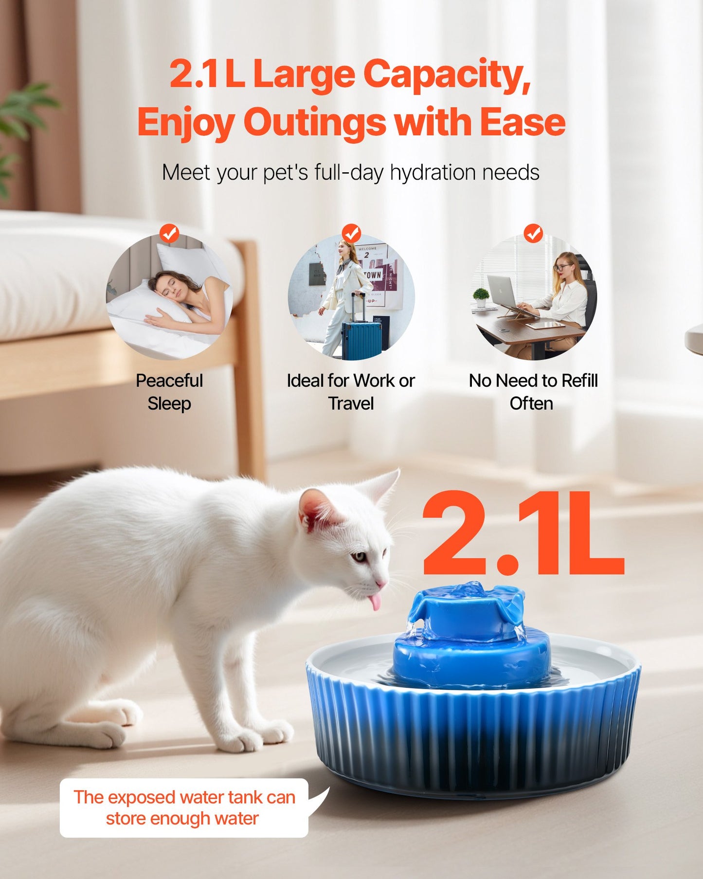 Ceramic Pet Water Fountain 2.1L – Quiet Automatic Cat & Dog Water Dispenser