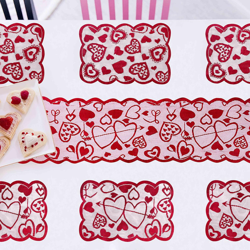 Valentine's Day Lace Table Runner - 13x72 Inch Heart Design for Wedding & Party Decor