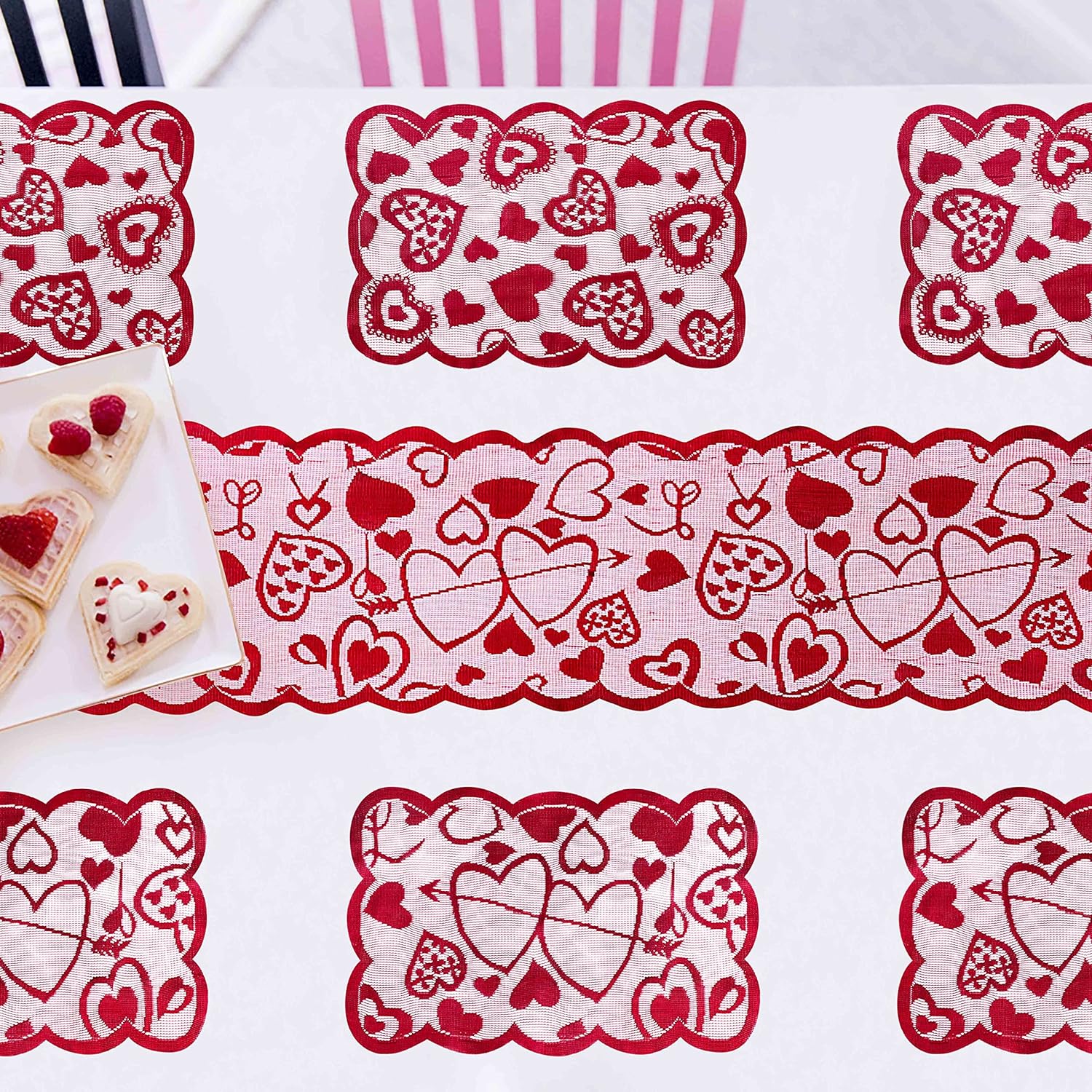Valentine's Day Lace Table Runner - 13x72 Inch Heart Design for Wedding & Party Decor