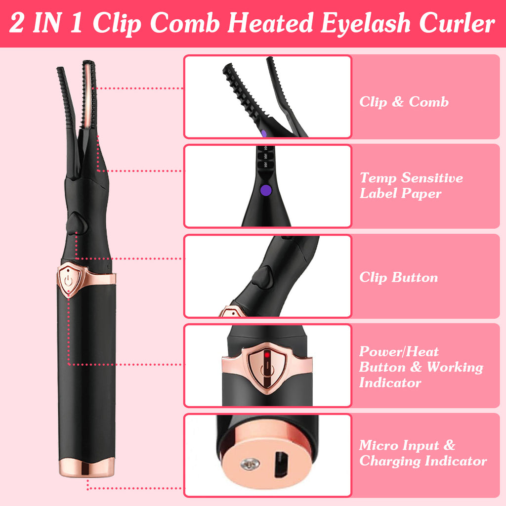 Heated Eyelash Curler – USB Rechargeable Electric Lash Curler | 3 Temperature Settings