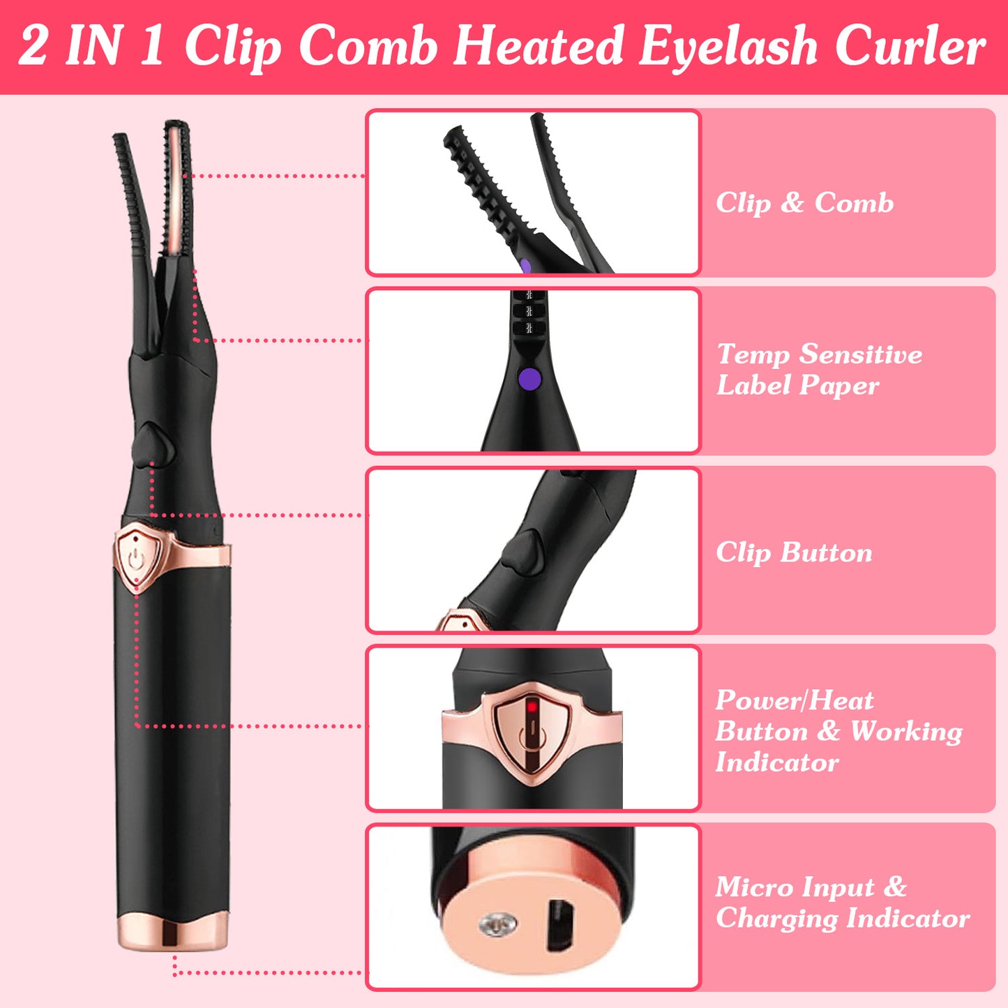 Heated Eyelash Curler – USB Rechargeable Electric Lash Curler | 3 Temperature Settings