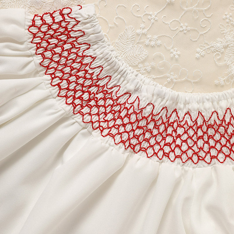 Baby Girl Valentine's Day Dress | White Lace & Red Heart Embroidery