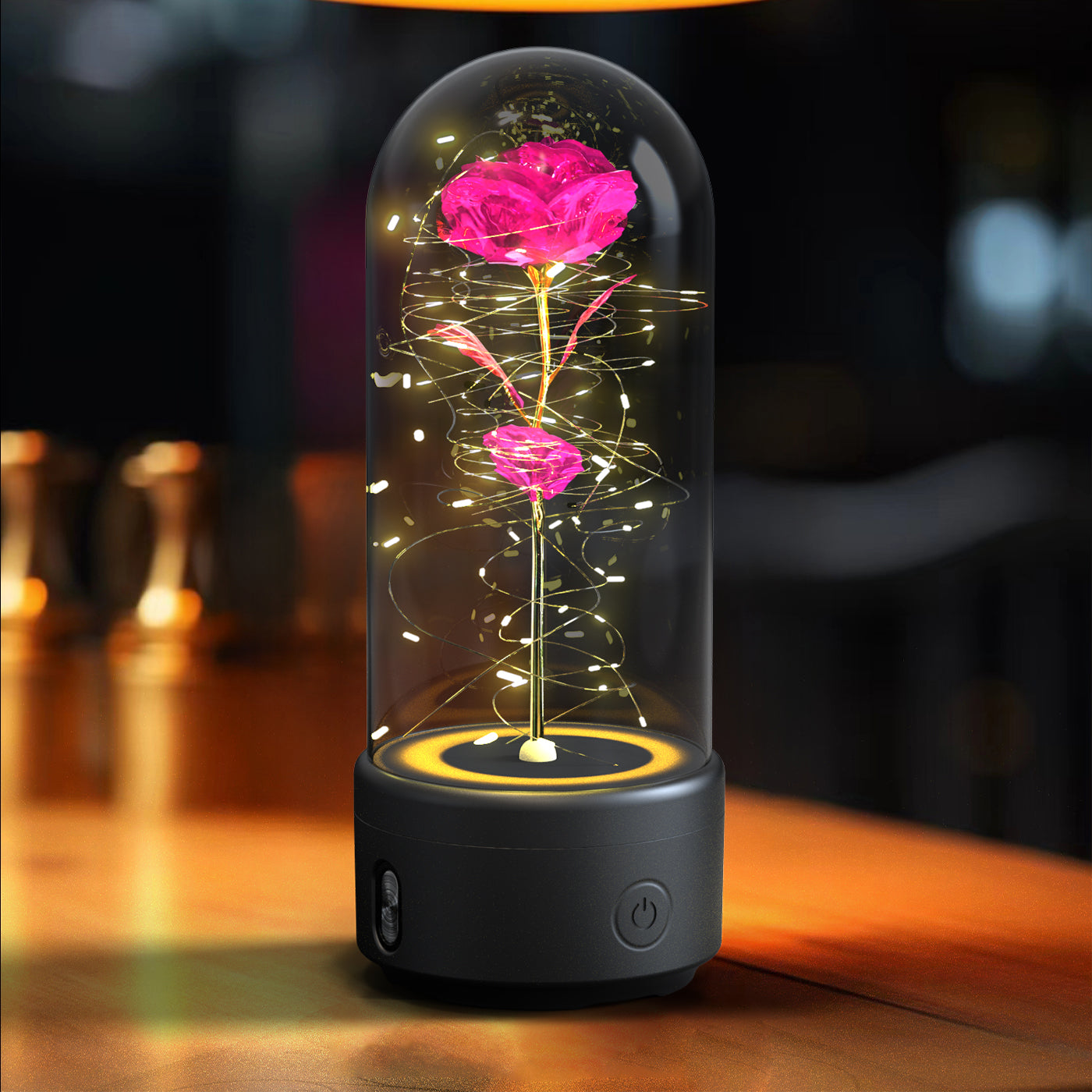 Enchanted Rose LED Light with Bluetooth Speaker - Romantic Glass Dome Night Light for Valentine's Day & Home Decor