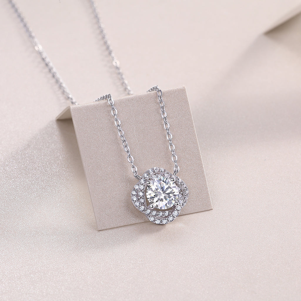 1 Carat Moissanite Pendant Necklace | Sterling Silver Four Leaf Clover