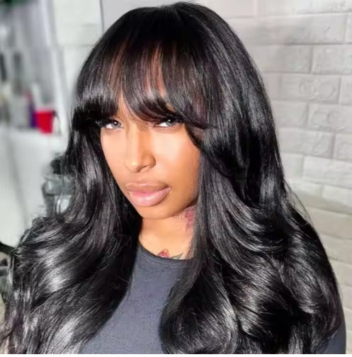 Glueless Body Wave Lace Front Wig with Bangs - 13x5 HD Lace Human Hair Wig