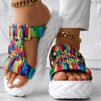 Women's Rainbow Stripe Platform Sandals - Breathable Summer Slides