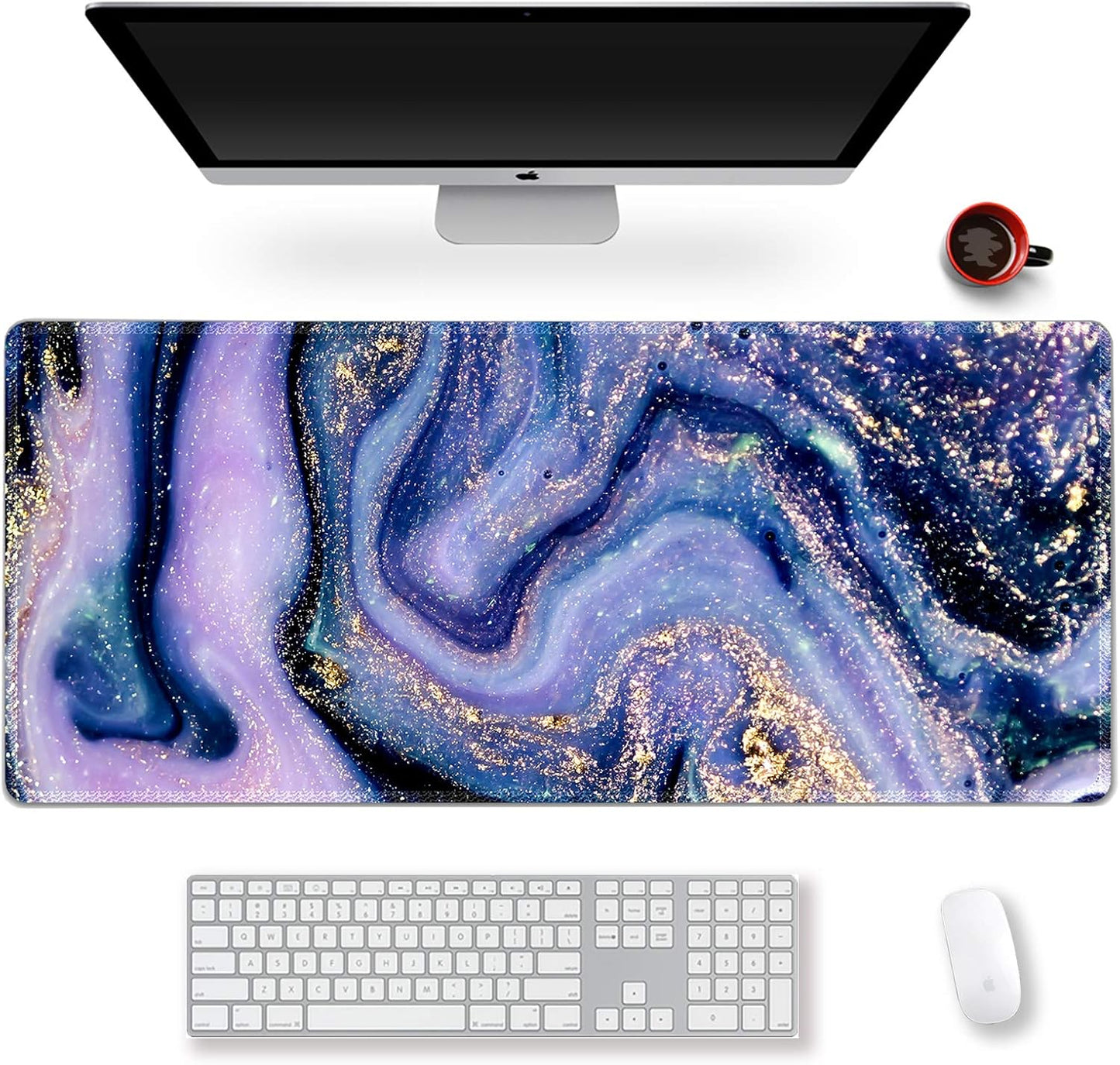 Extended Gaming Mouse Pad XXL  Large Keyboard Mat Long Mousepad Desk Decor Writing Pad Non Slip Rubber Base Stitched Edges for Work, Game, Office, Home, 35.1" X 15.7", Red Painting