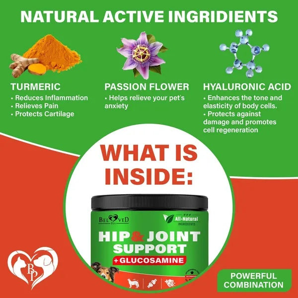 Hip & Joint Supplement for Dogs – Glucosamine, Chondroitin, MSM & Turmeric Soft Chews for Arthritis & Joint Pain Relief