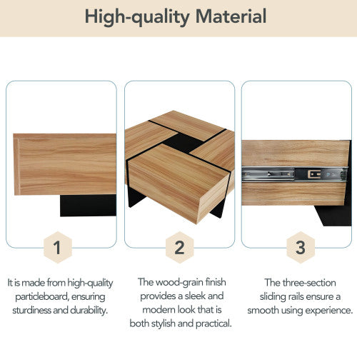 Square Coffee Table with Hidden Storage - 31.5" Extendable Sliding Top, High-Gloss Brown Finish