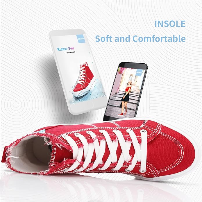 Women's High-Top Lace-Up Canvas Sneakers | Vulcanized Mid-Calf Casual Shoes